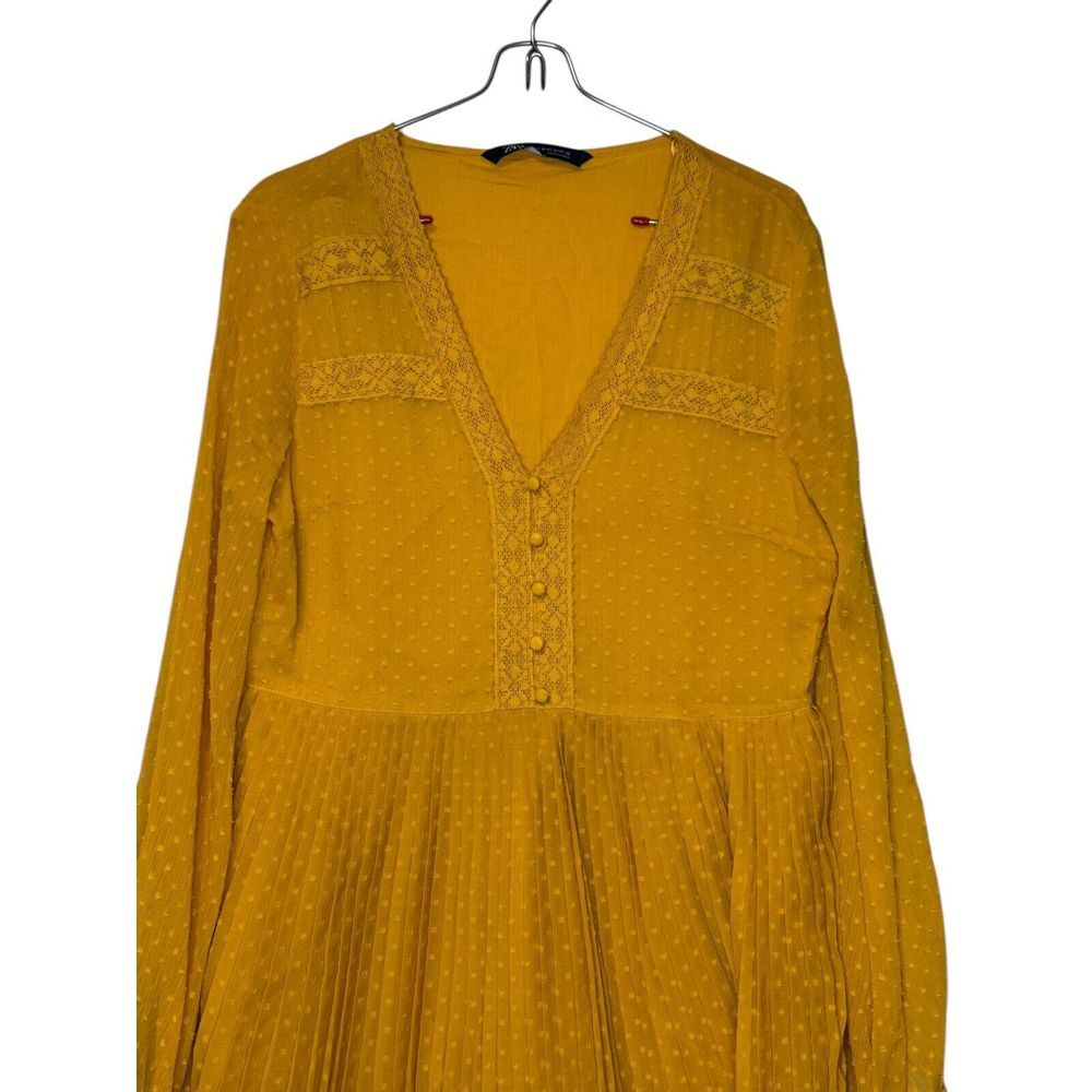Zara Women's Dress Mini Polka Dot Lace Pleated‎ Hem V-Neck Balloon Sleeve Medium - Picture 4 of 11